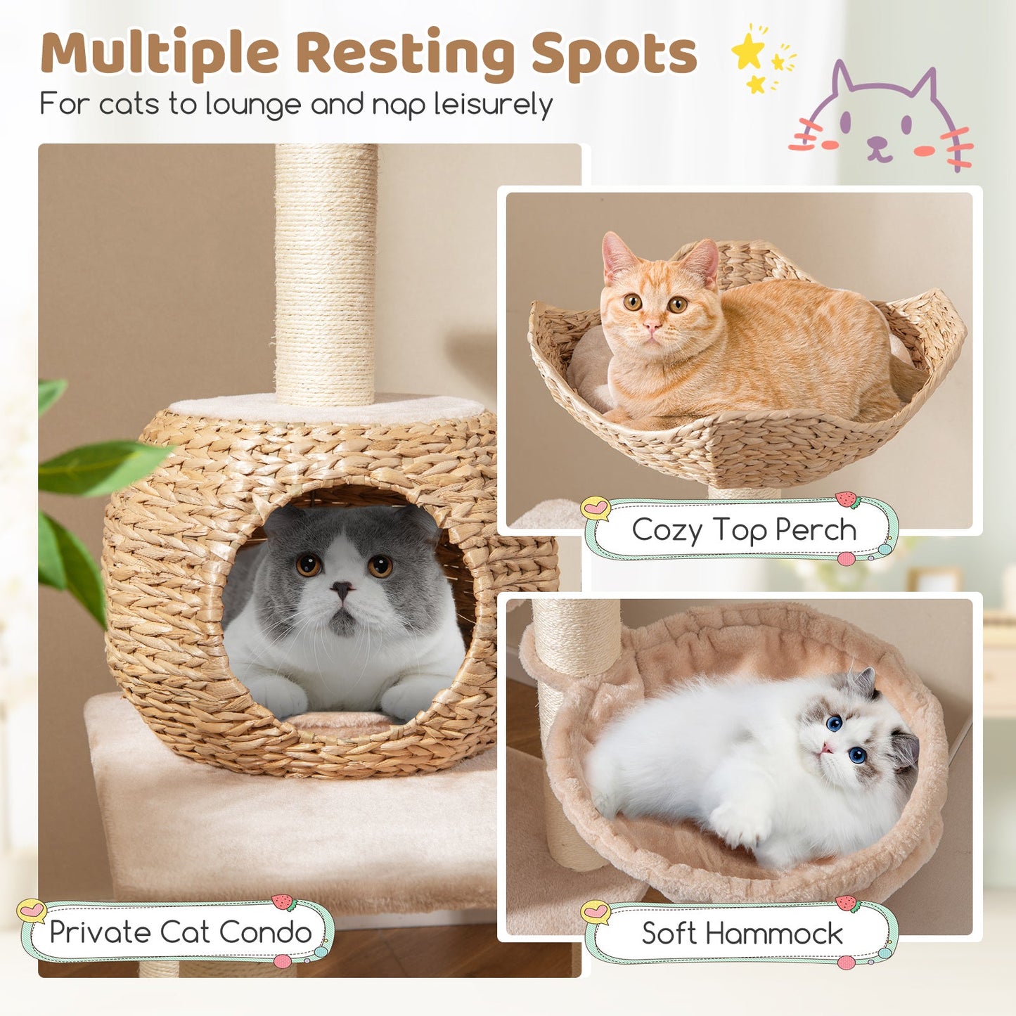 Árbol para gatos de 5 capas con postes de rascado de sisal - Beige