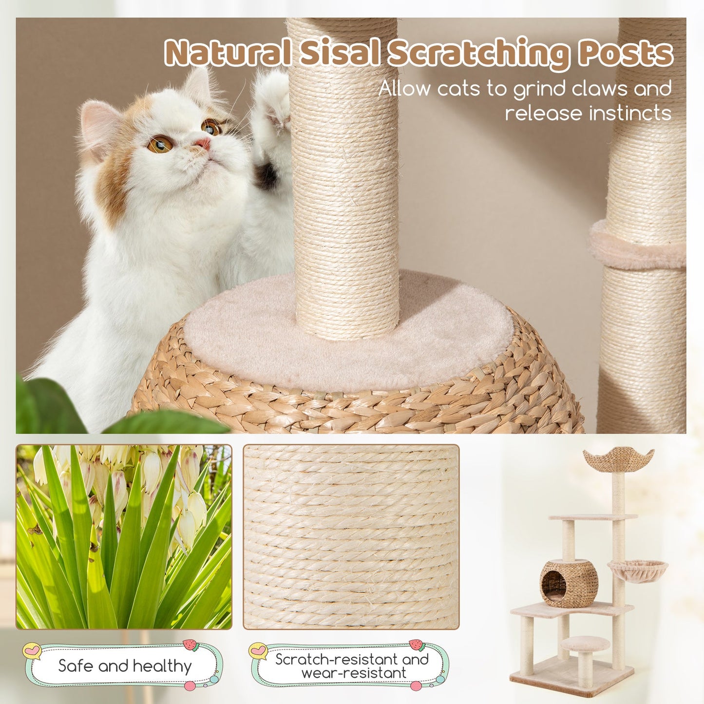 Árbol para gatos de 5 capas con postes de rascado de sisal - Beige