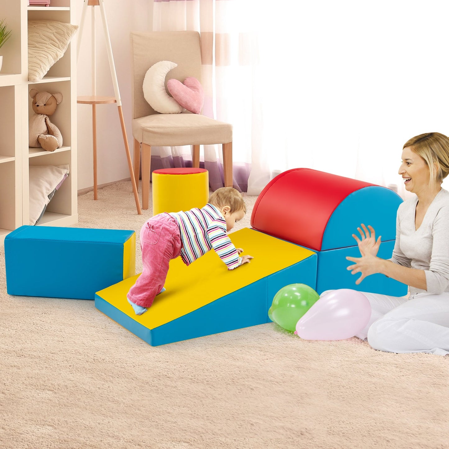 Conjunto de Actividades para Escalar y Gatear para Niños de 5 Piezas - Rojo