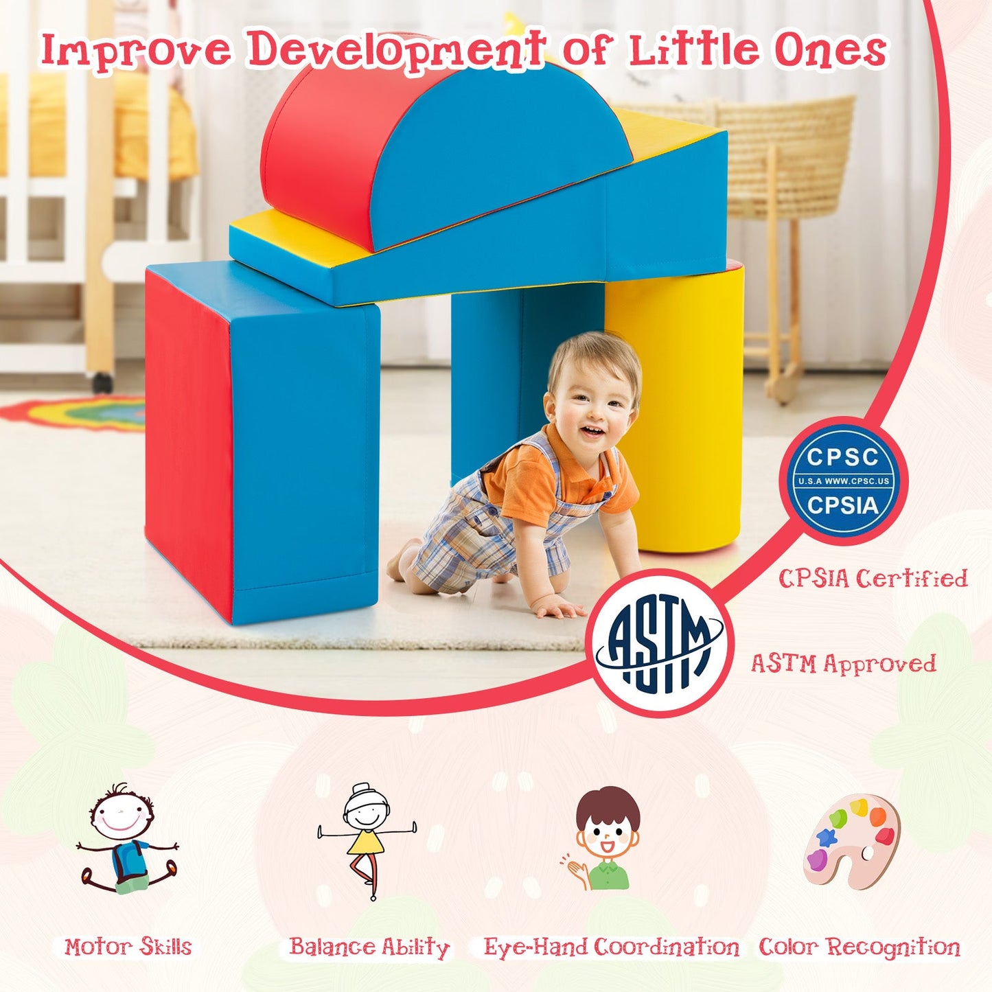 Conjunto de Actividades para Escalar y Gatear para Niños de 5 Piezas - Rojo