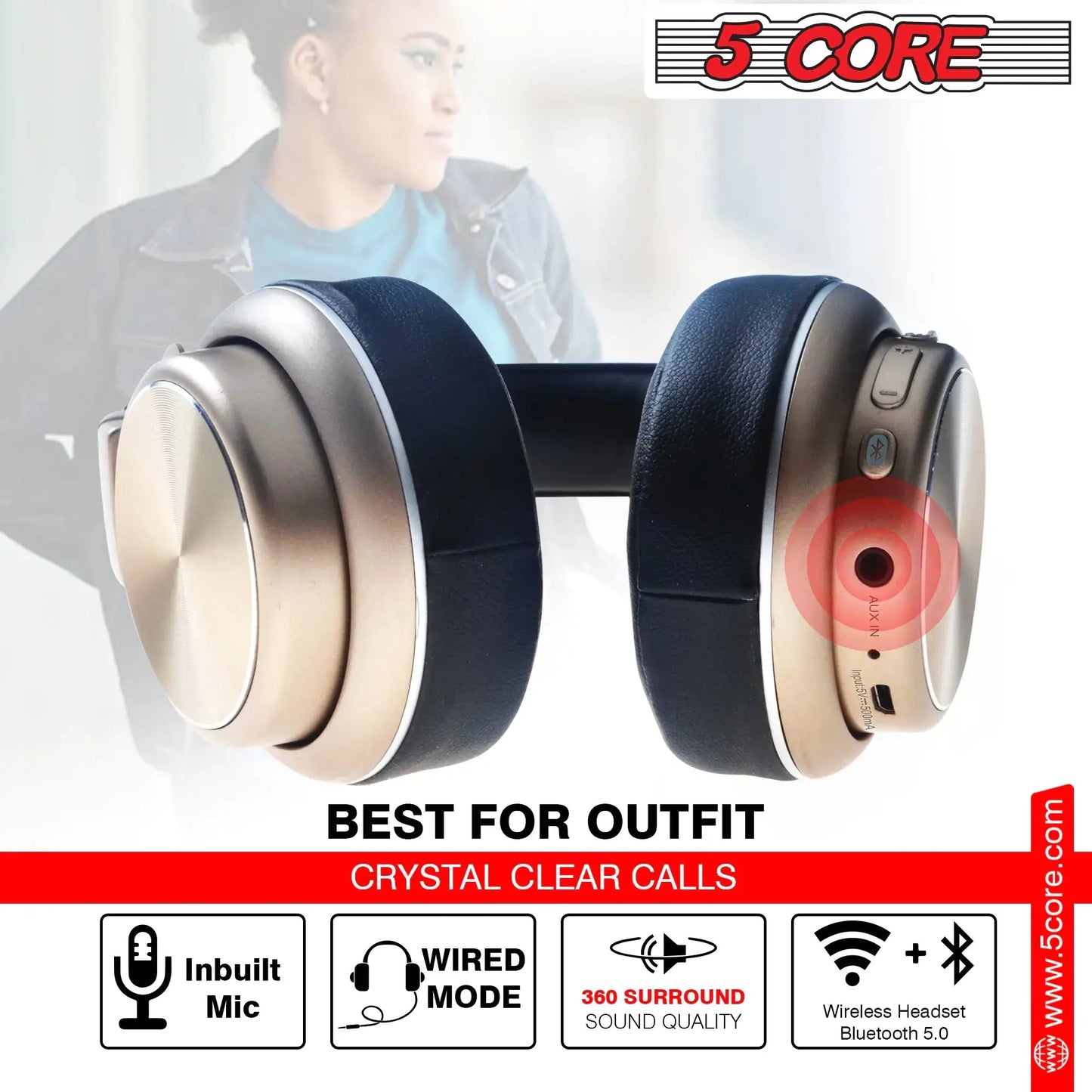 5 CORE Bluetooth Over-Ear Headphones with Noise Cancellation