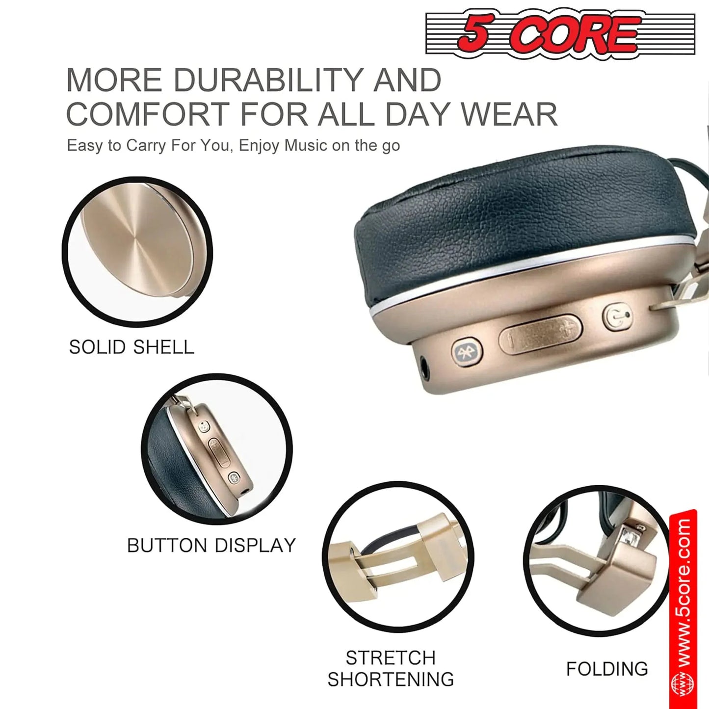 5 CORE Bluetooth Over-Ear Headphones with Noise Cancellation
