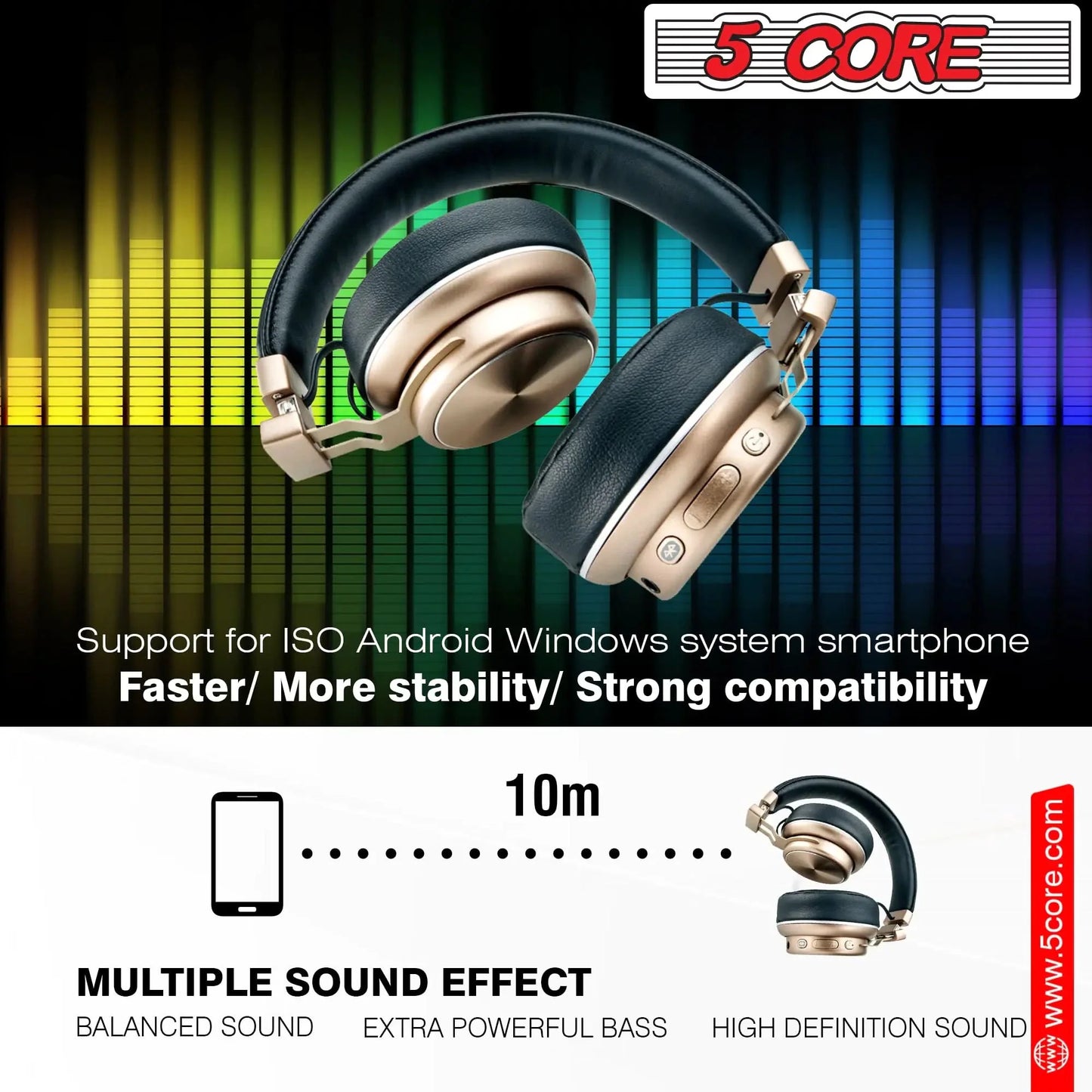 5 CORE Bluetooth Over-Ear Headphones with Noise Cancellation