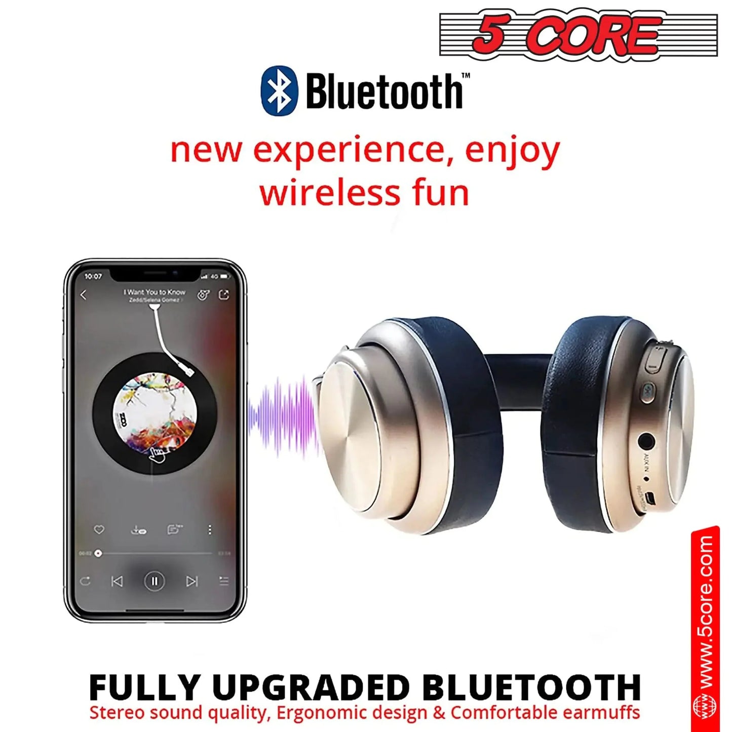 5 CORE Bluetooth Over-Ear Headphones with Noise Cancellation