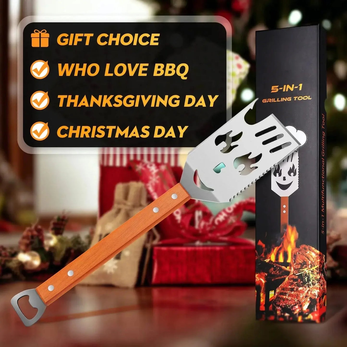 Outil de BBQ en acier inoxydable 5-en-1 pour les passionnés de grillades