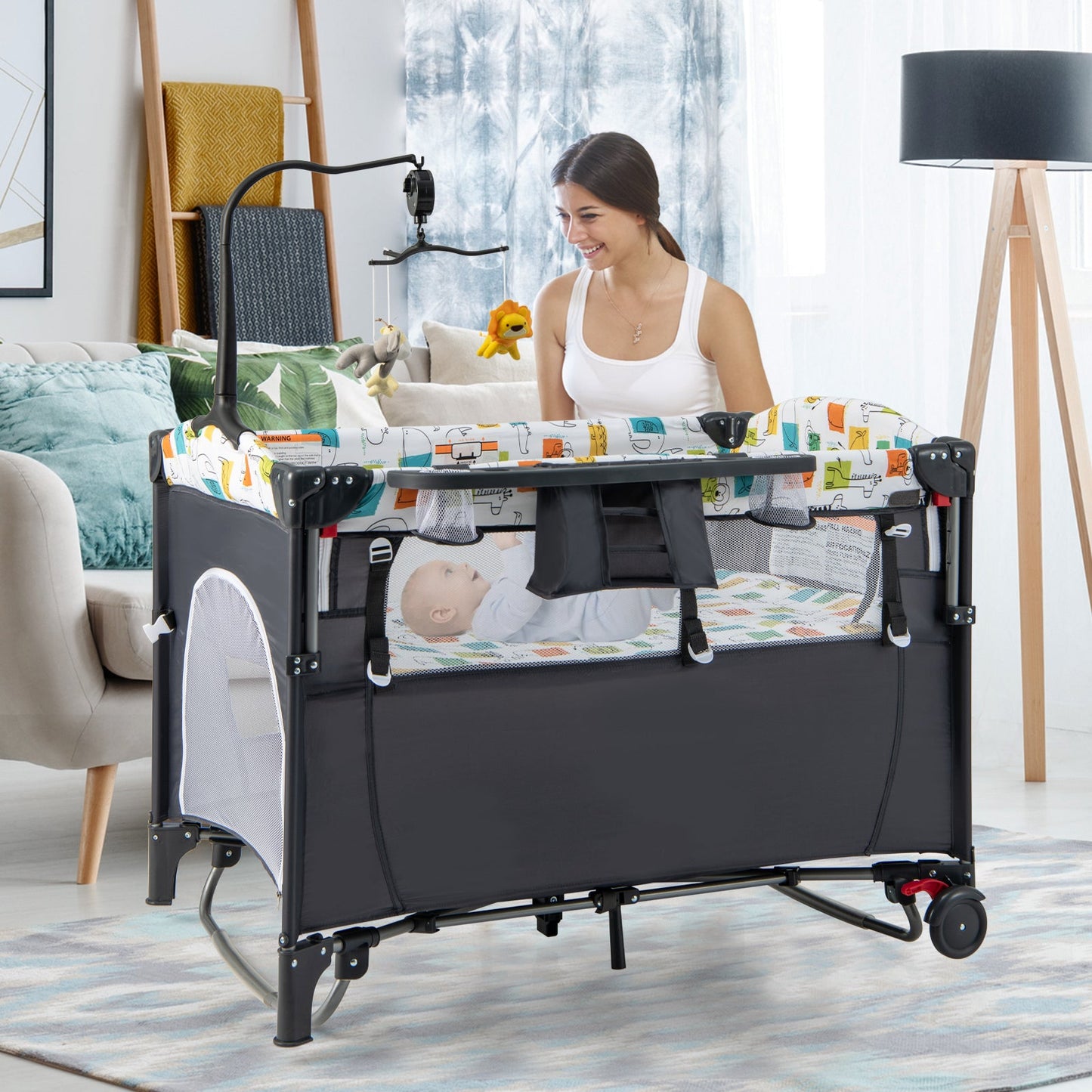 5-in-1 Baby Nursery Center Foldable Bedside Crib - Gray