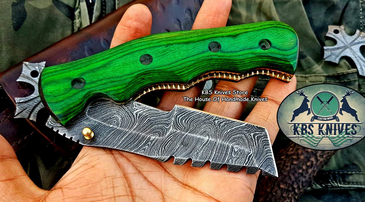Premium Custom Damascus Steel Tanto Folding Knife - Ultimate Tactical Companion for Survival & Adventure | KBS Knives - Korvel