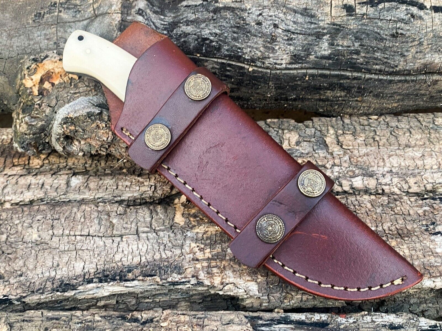 Premium Custom Damascus Bushcraft Knife with Camel Bone Handle - Korvel