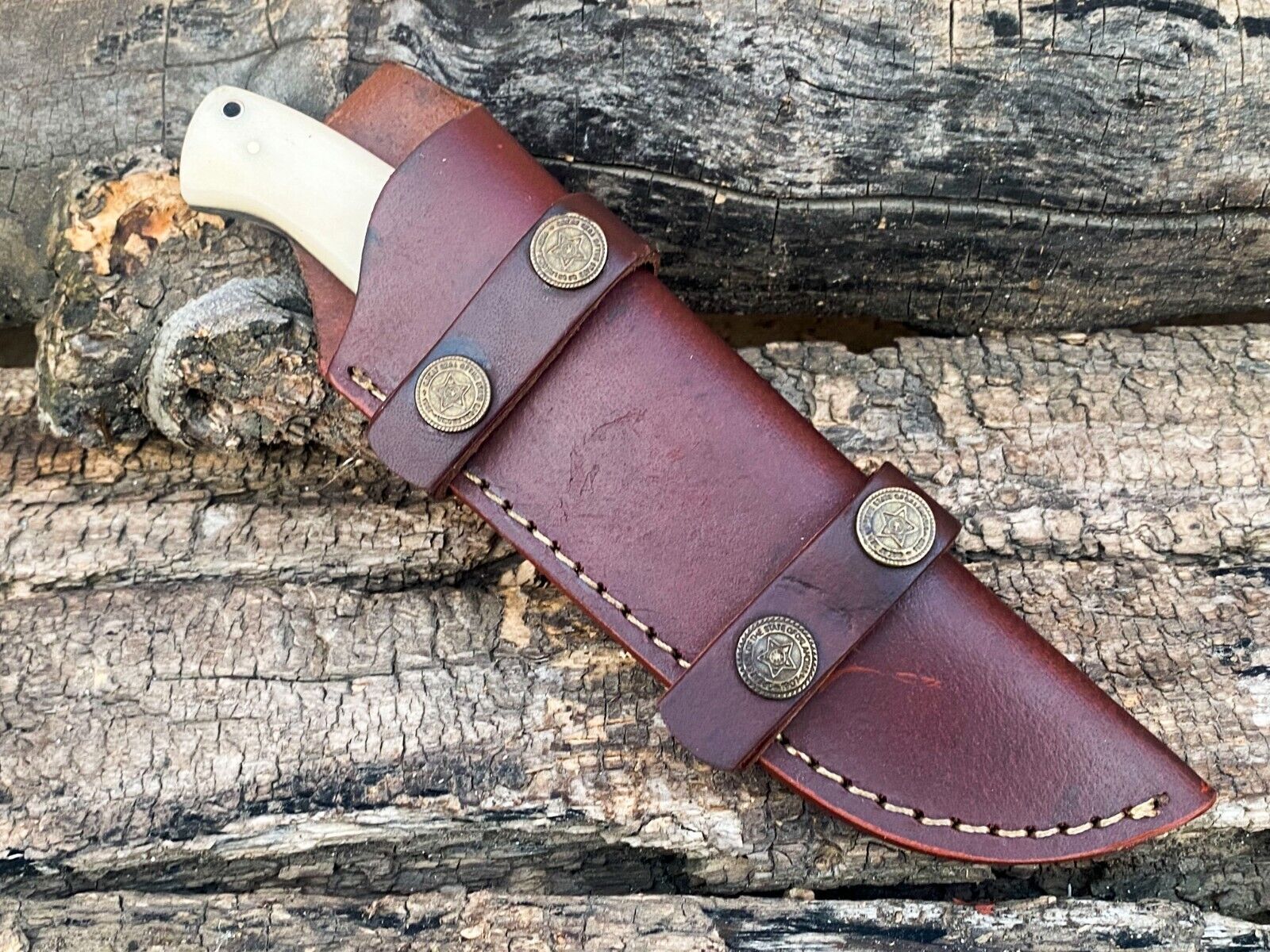 Premium Custom Damascus Bushcraft Knife with Camel Bone Handle - Korvel