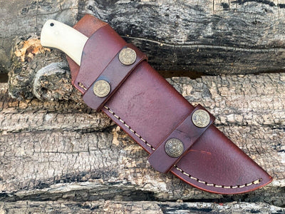 Premium Custom Damascus Bushcraft Knife with Camel Bone Handle - Korvel