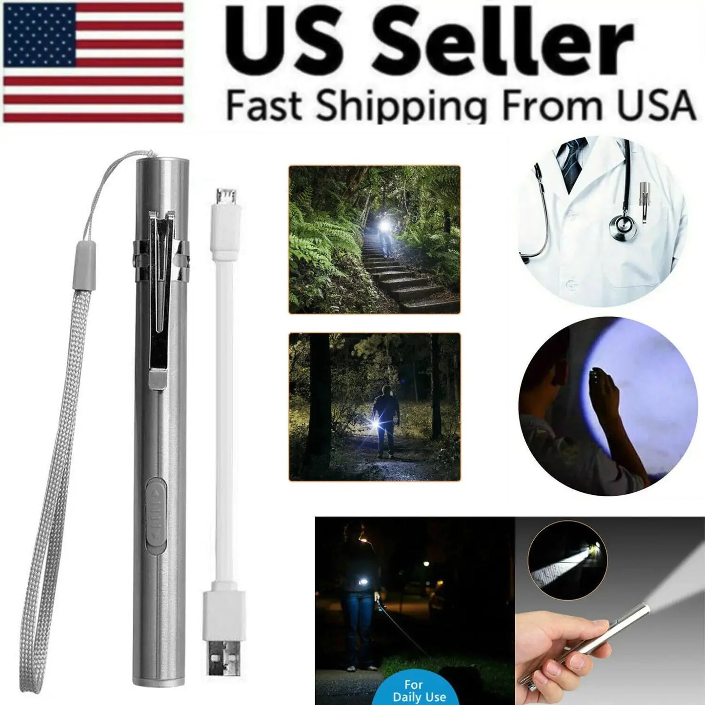 Lampe de poche tactique mini LED rechargeable USB de 5"