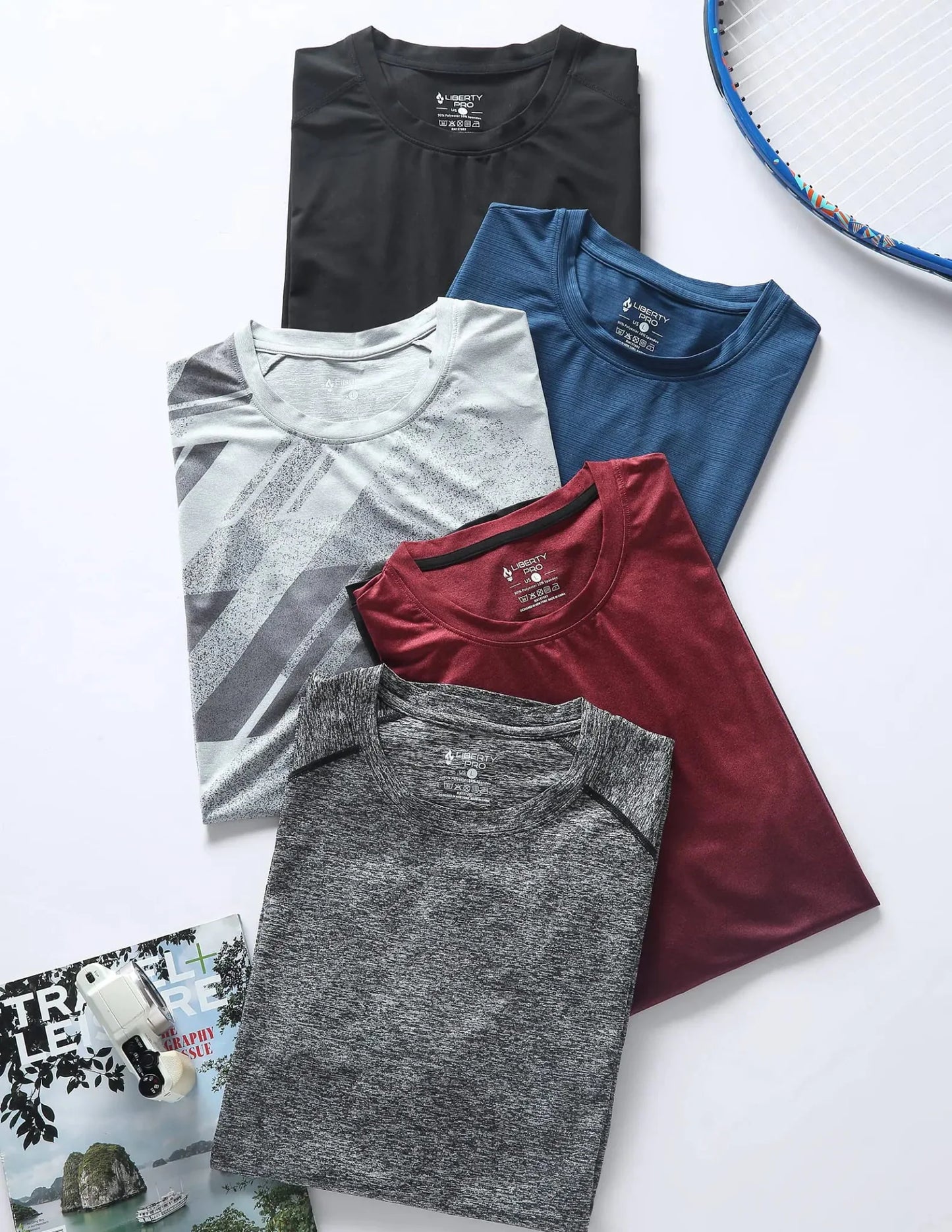 5 Pack Men’s Active Quick Dry Crew Neck T-Shirts