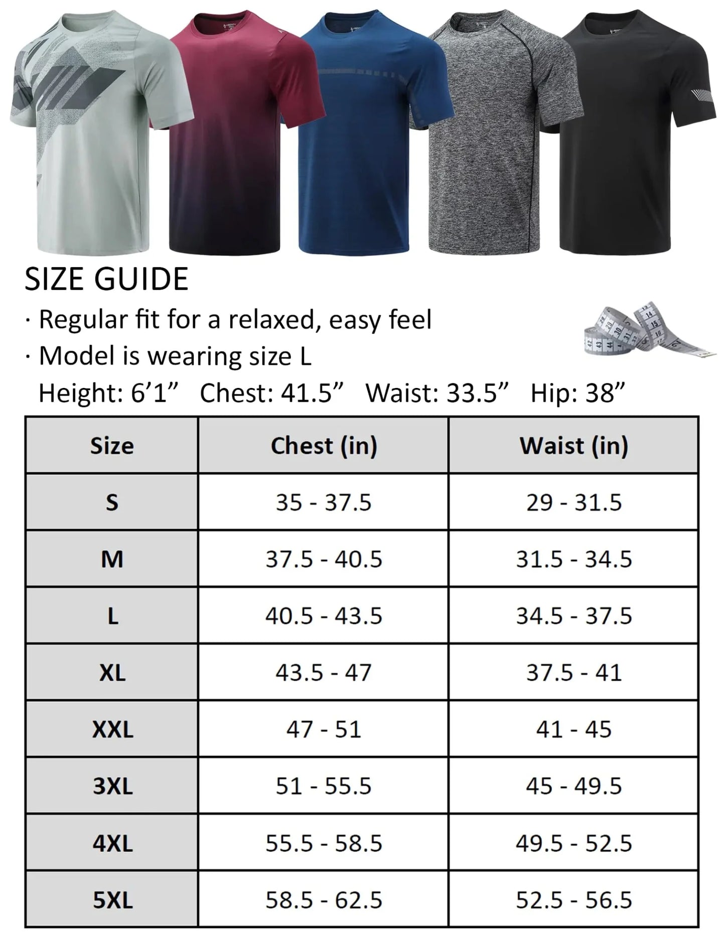 5 Pack Men’s Active Quick Dry Crew Neck T-Shirts
