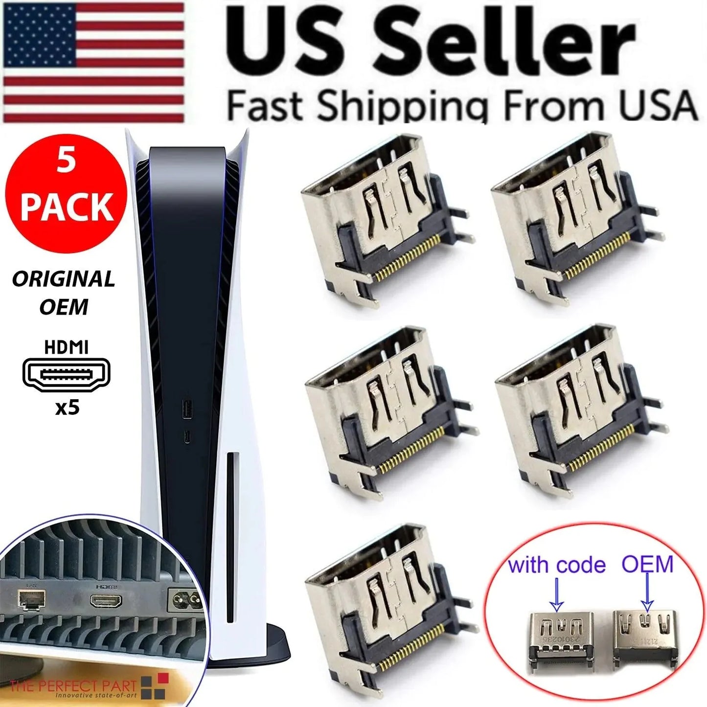 Paquete de 5 conectores de puerto HDMI OEM para Sony PlayStation 5 PS5