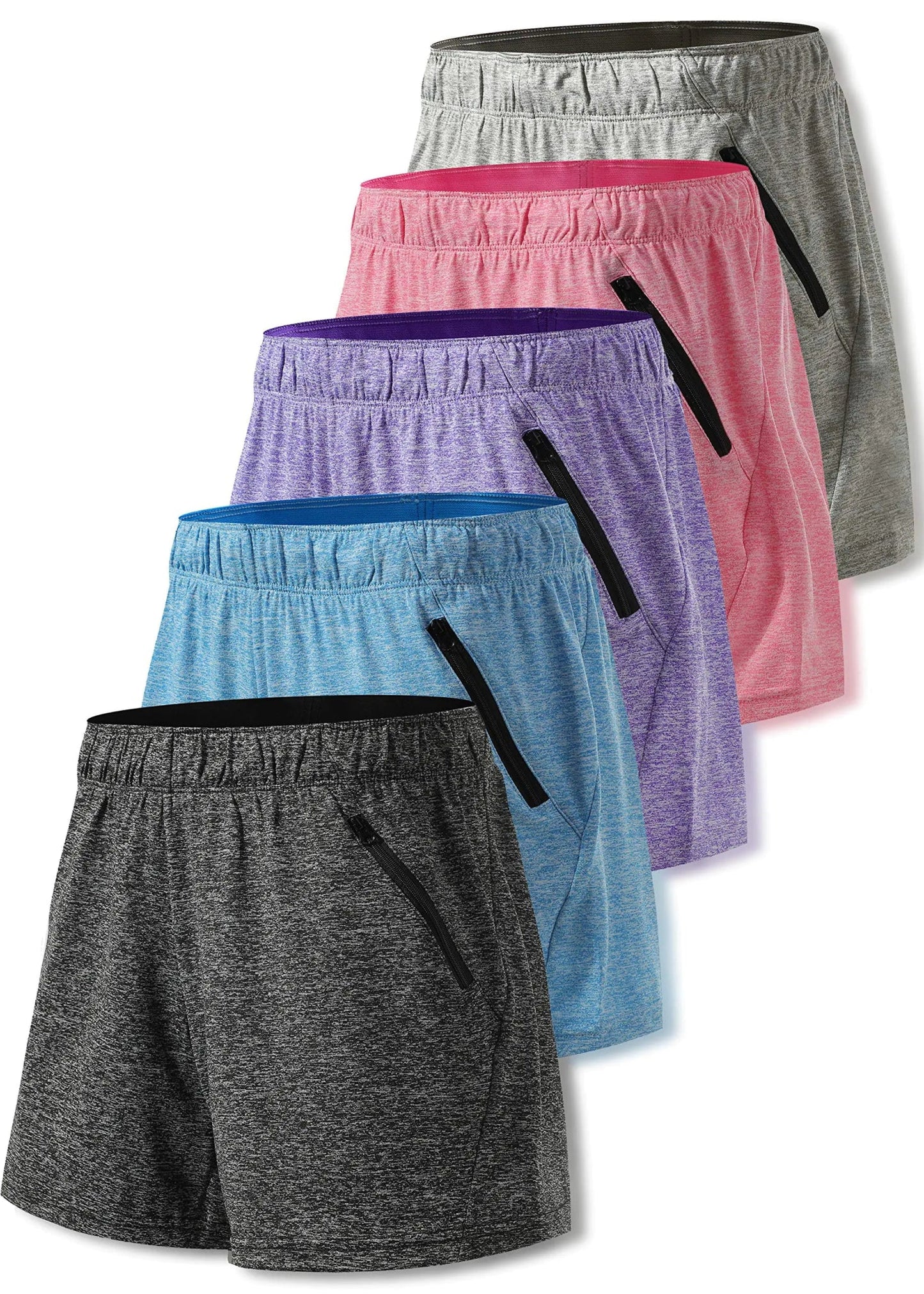 Pack de 5 shorts de sport pour femmes avec poches zippées