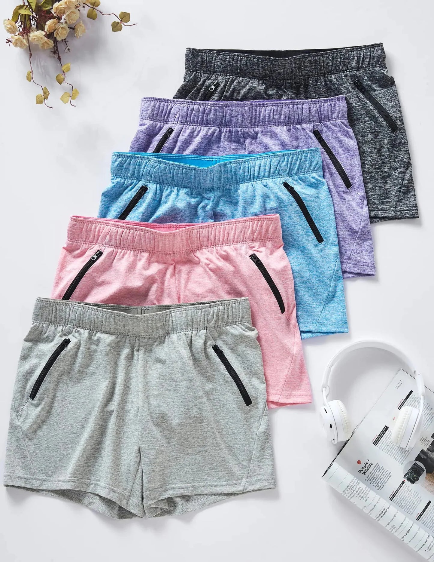 Pack de 5 shorts de sport pour femmes avec poches zippées
