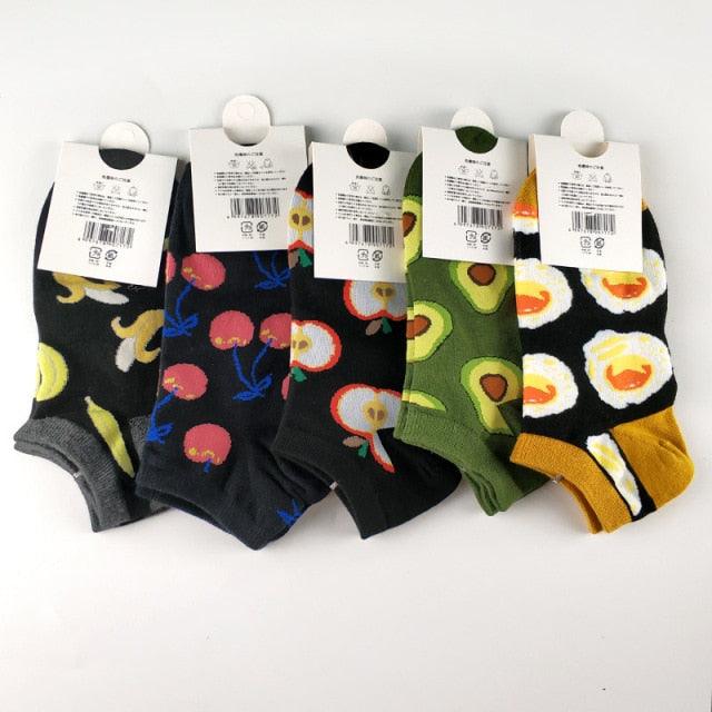 5 Pairs Fun Animal & Food Pattern Ankle Socks for All Seasons
