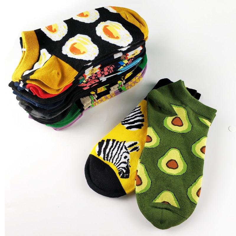 5 Pairs Fun Animal & Food Pattern Ankle Socks for All Seasons