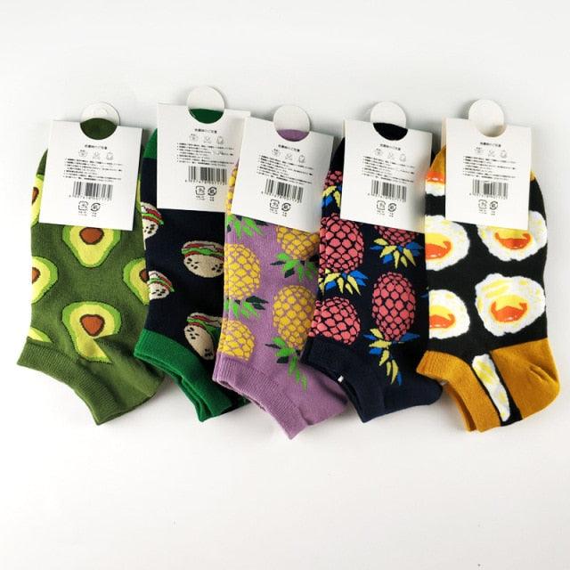 5 Pairs Fun Animal & Food Pattern Ankle Socks for All Seasons