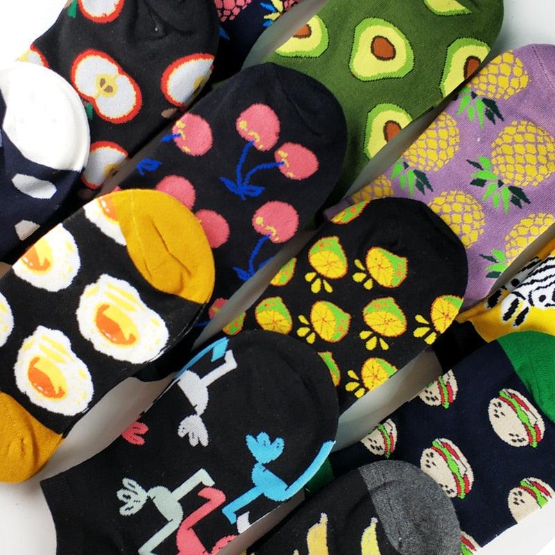 5 Pairs Fun Animal & Food Pattern Ankle Socks for All Seasons