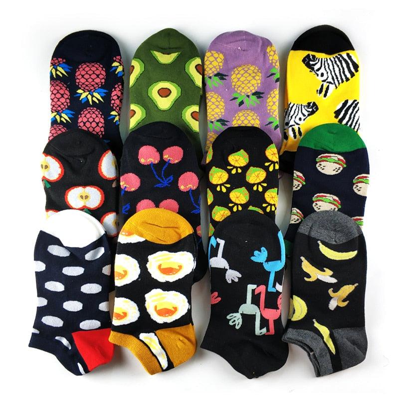 5 Pairs Fun Animal & Food Pattern Ankle Socks for All Seasons