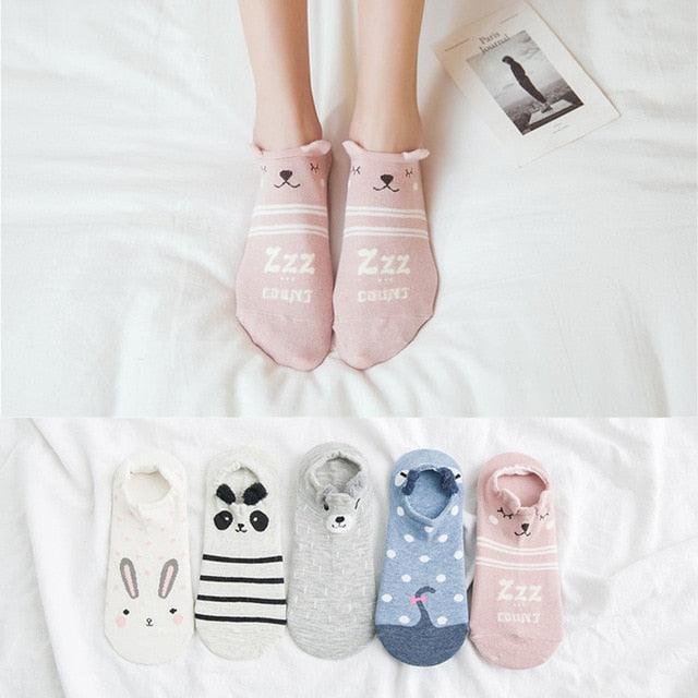5 Pairs Cute Cartoon Animal Ankle Socks for Women