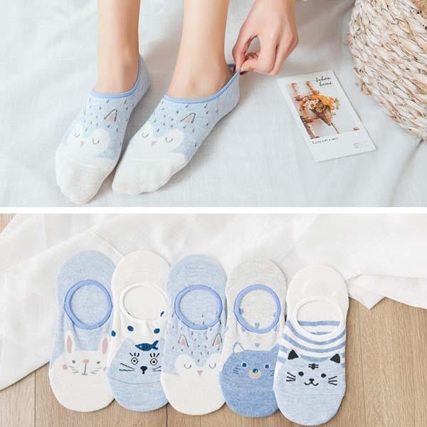 5 Pairs Cute Cartoon Animal Ankle Socks for Women
