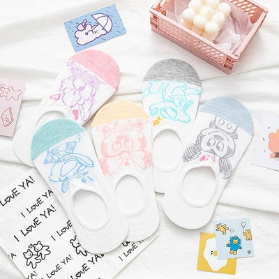 5 Pairs Cute Cartoon Animal Ankle Socks for Women