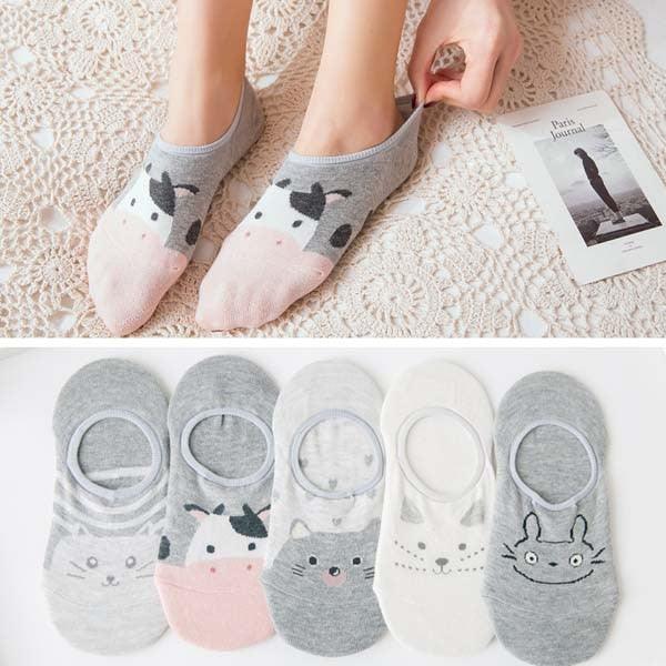 5 Pairs Cute Cartoon Animal Ankle Socks for Women