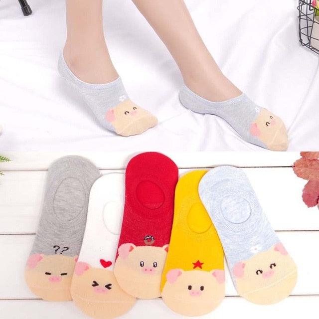 5 Pairs Cute Cartoon Animal Ankle Socks for Women