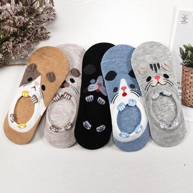 Ensemble de 5 Paires de Chaussettes Animaux Harajuku pour Femmes