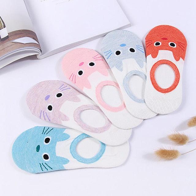 Ensemble de 5 Paires de Chaussettes Animaux Harajuku pour Femmes