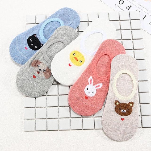 Ensemble de 5 Paires de Chaussettes Animaux Harajuku pour Femmes