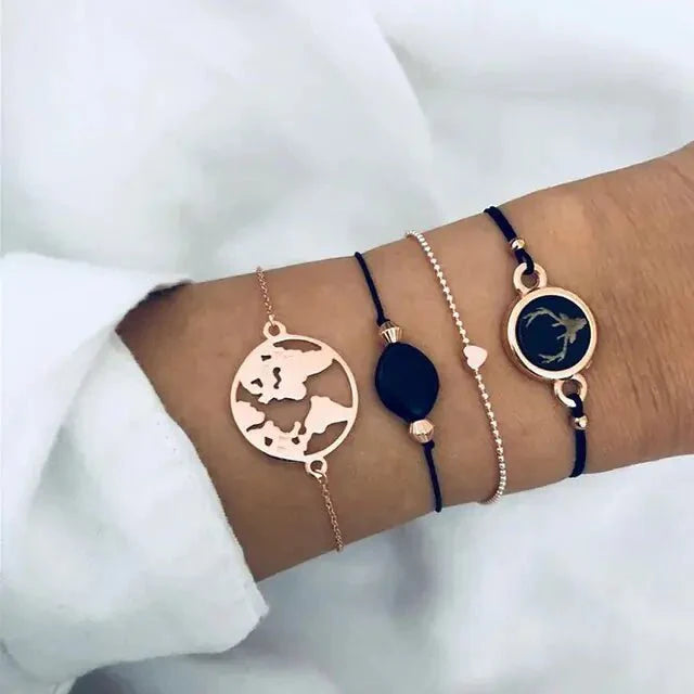 Conjunto de Pulseras de Encanto de Luna y Concha Bohemia de 5 Piezas