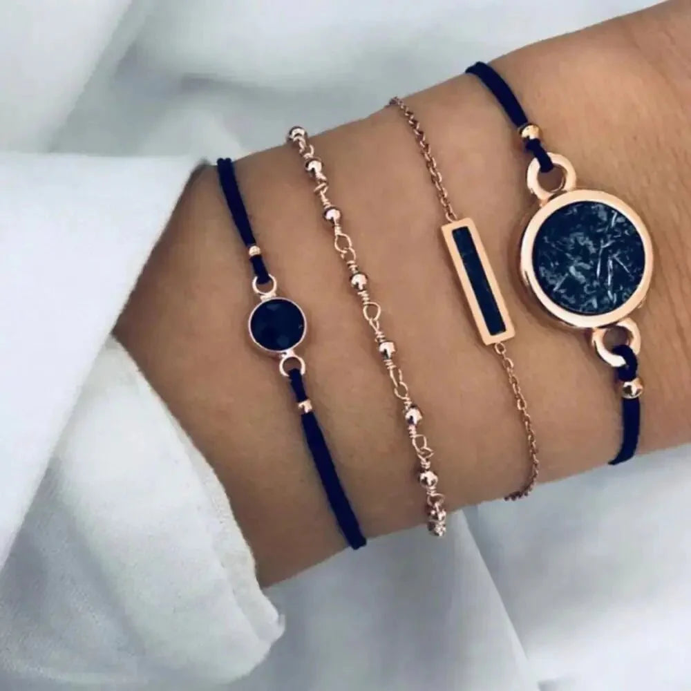 Conjunto de Pulseras de Encanto de Luna y Concha Bohemia de 5 Piezas