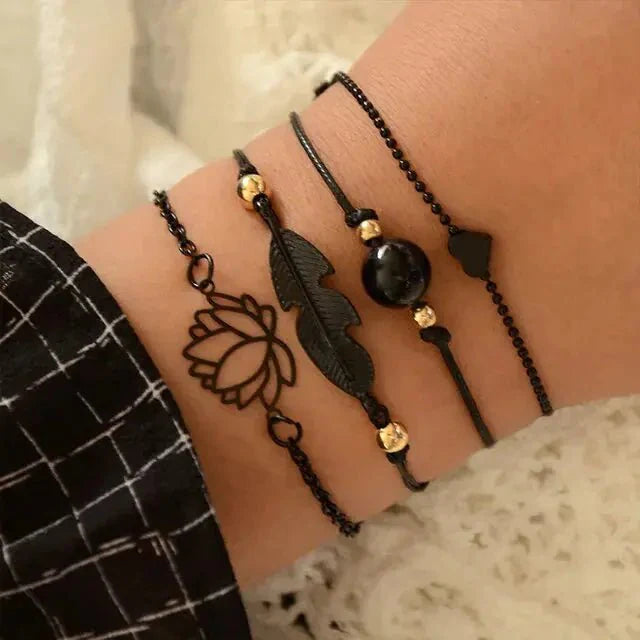 Conjunto de Pulseras de Encanto de Luna y Concha Bohemia de 5 Piezas