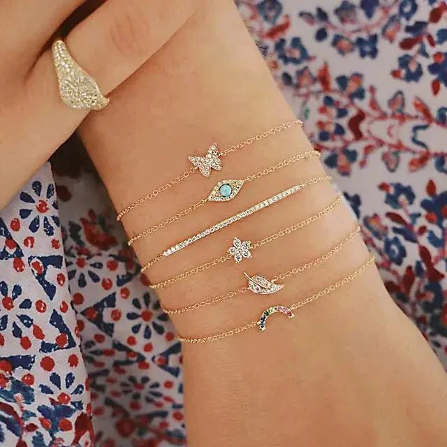 Conjunto de Pulseras de Encanto de Luna y Concha Bohemia de 5 Piezas