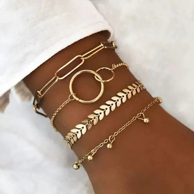 Conjunto de Pulseras de Encanto de Luna y Concha Bohemia de 5 Piezas