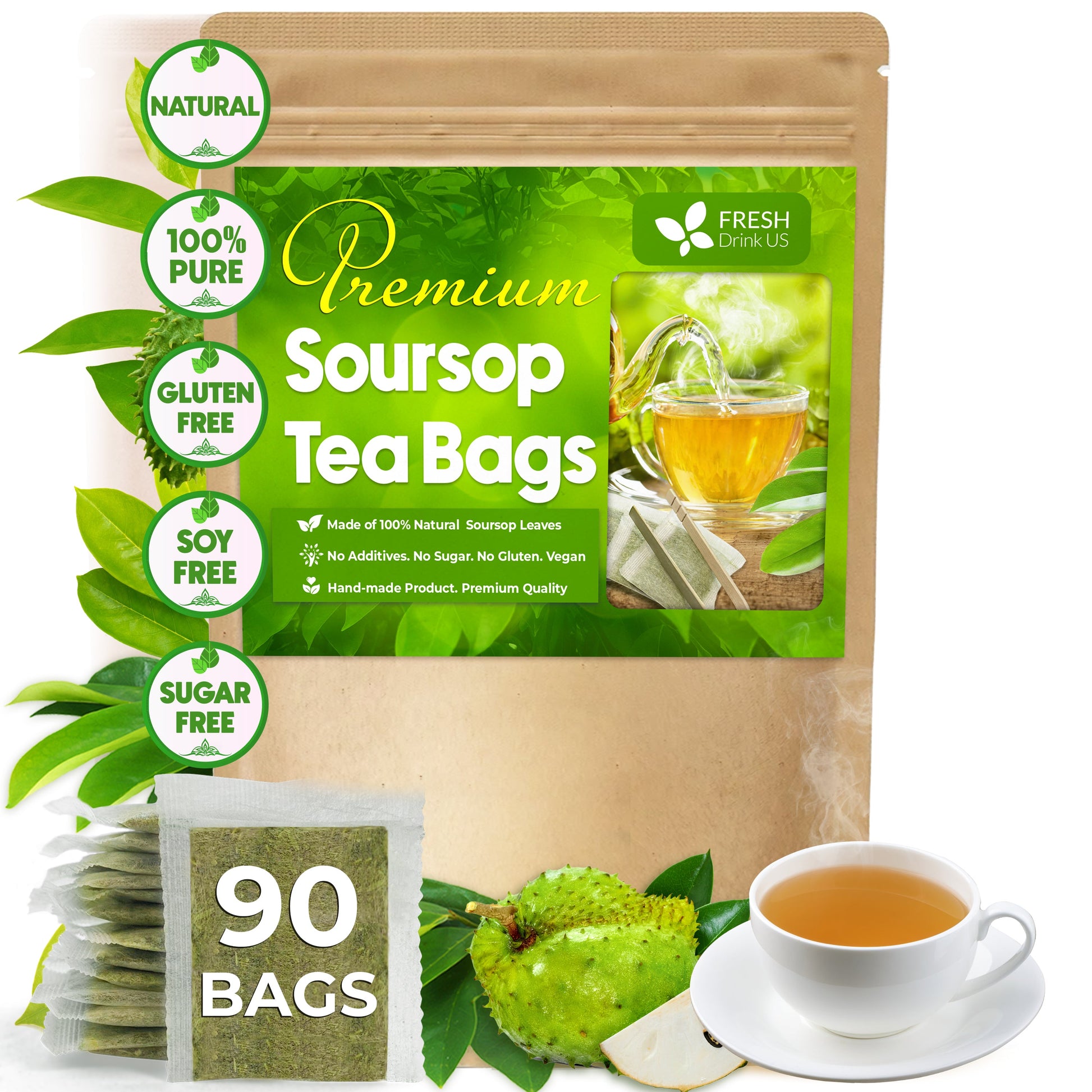 Premium Soursop Leaves Tea bags, Dried Soursop Leaves, Soursop Leaf Powder, Guanabana Leaves Tea, Hoja Guanabana Tea - Korvel