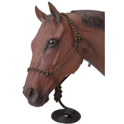Premium Tan and Black Rope Halter with 10' Lead Rope - Korvel