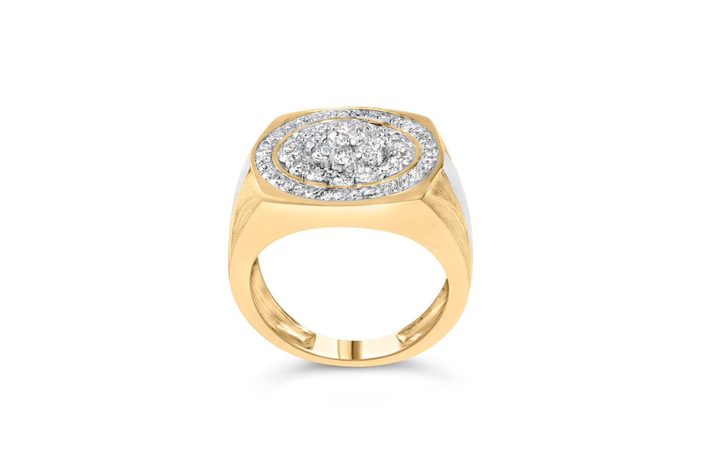10K Yellow Gold Diamond Cluster Halo Signet Ring for Men - Size 10