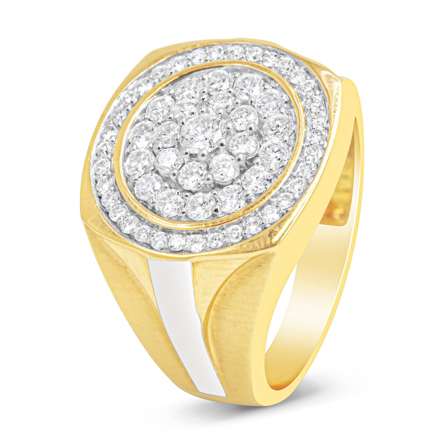 10K Yellow Gold Diamond Cluster Halo Signet Ring for Men - Size 10