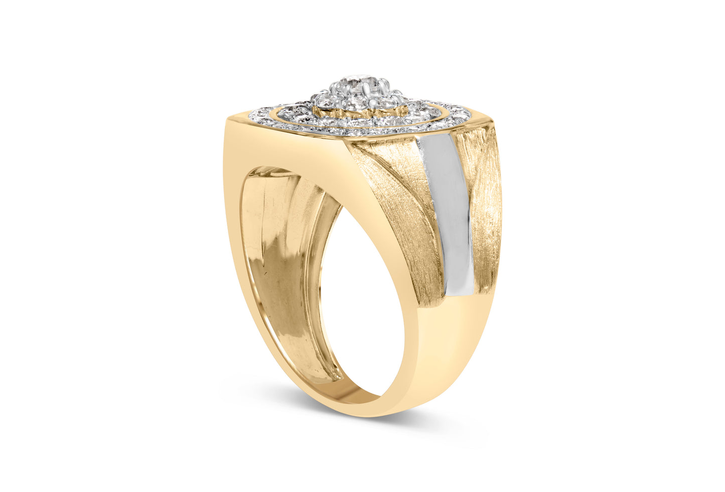 10K Yellow Gold Diamond Cluster Halo Signet Ring for Men - Size 10