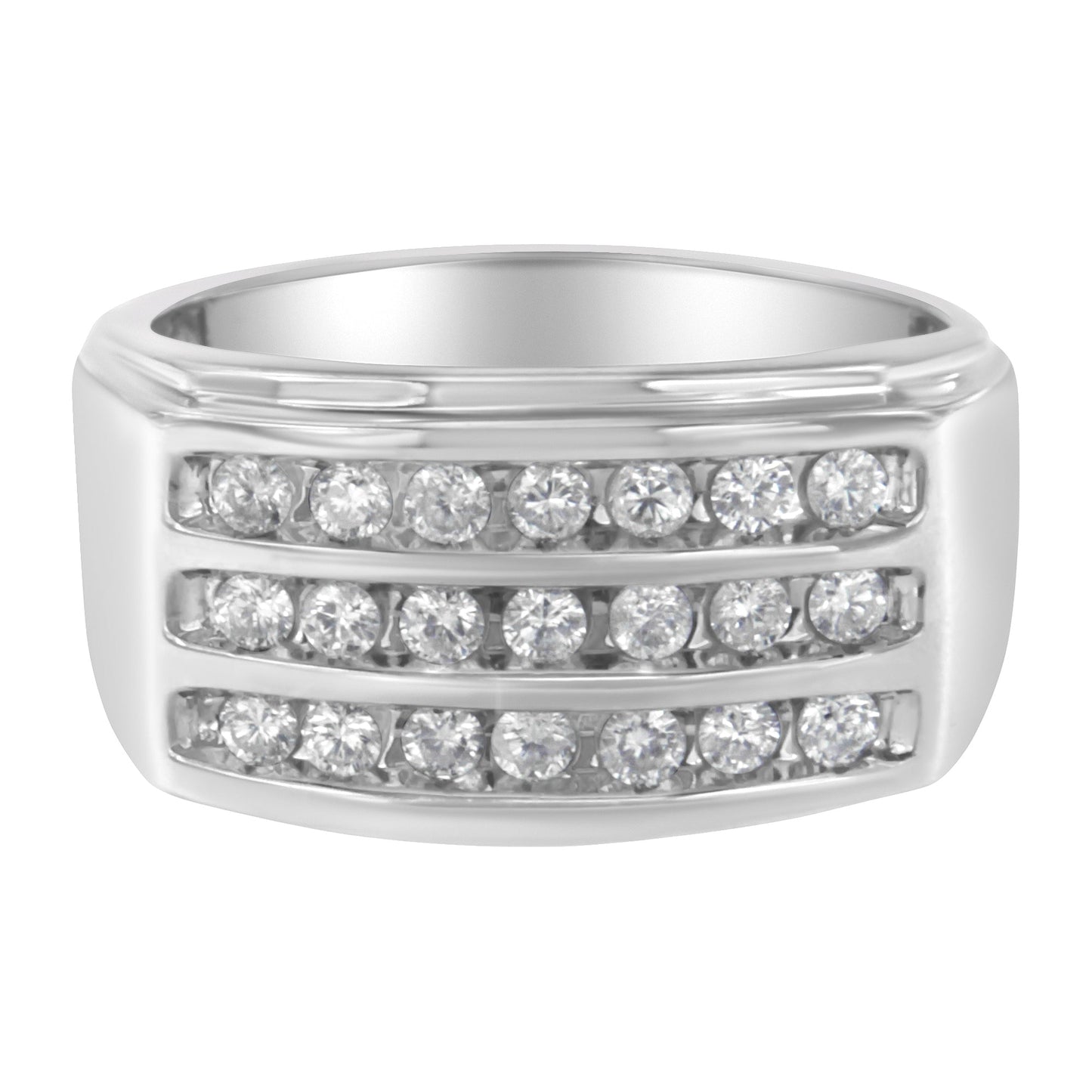Bague en or blanc 14K pour homme avec diamants en sertissage cannelé