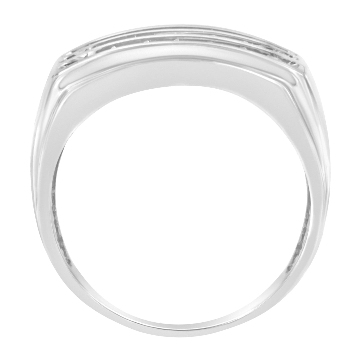 Bague en or blanc 14K pour homme avec diamants en sertissage cannelé