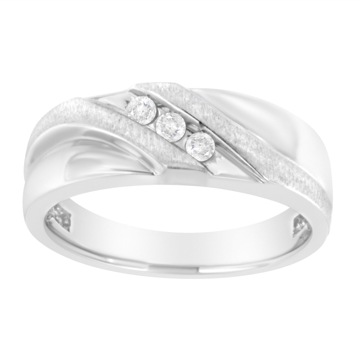 Anillo de boda de diamante de tres piedras para hombre en oro blanco de 10K - Talla 10