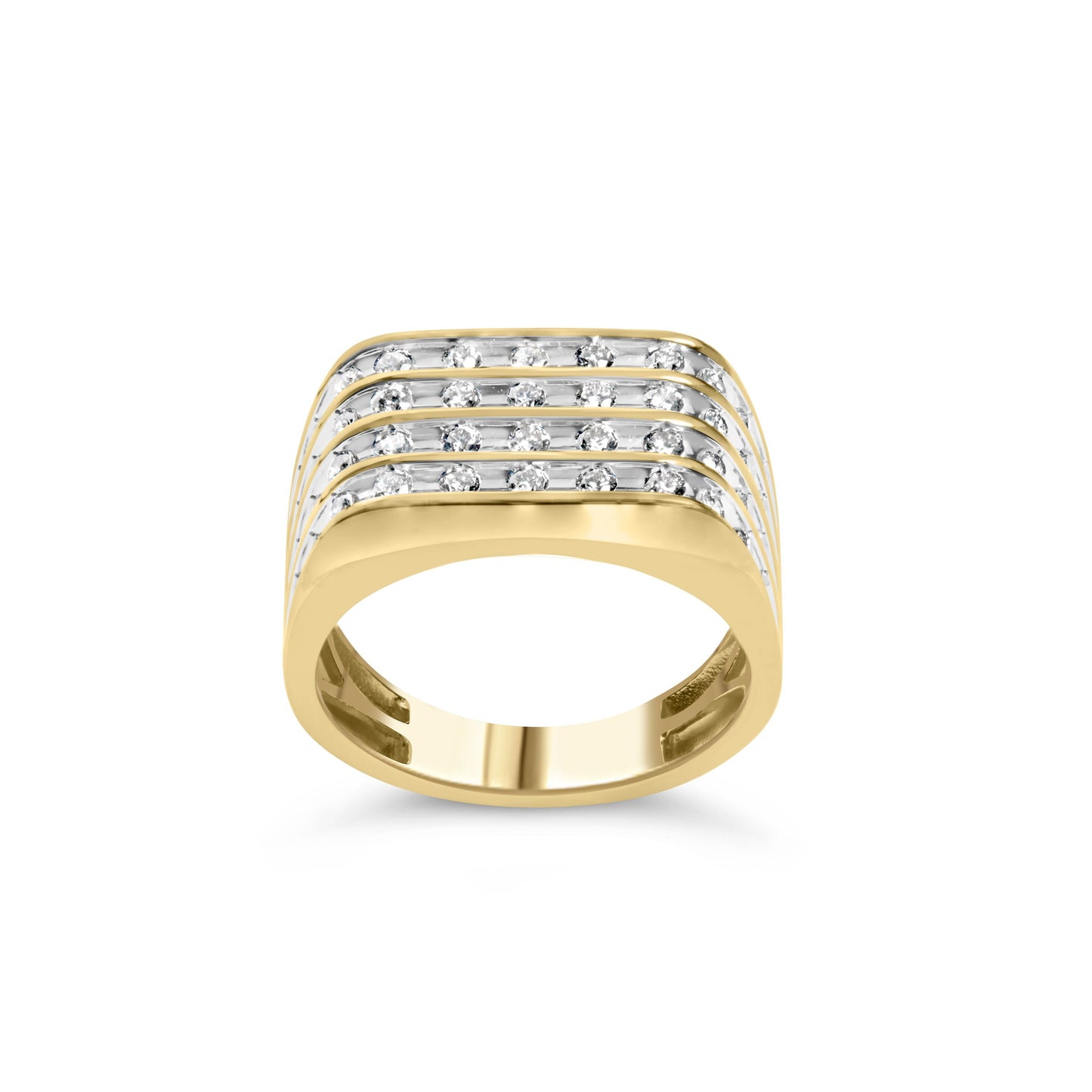 Bague en Or Jaune 10K avec 1.00 Cttw de Diamants pour Homme à Plusieurs Rangées