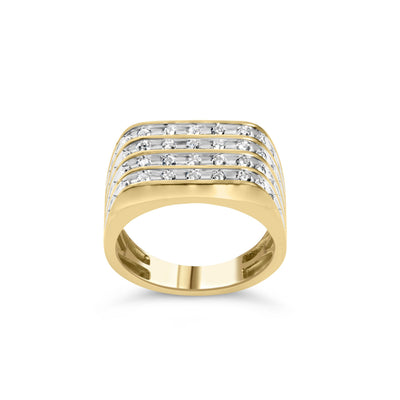 10K Yellow Gold 1.00 Cttw Diamond Multi Row Men's Ring Band