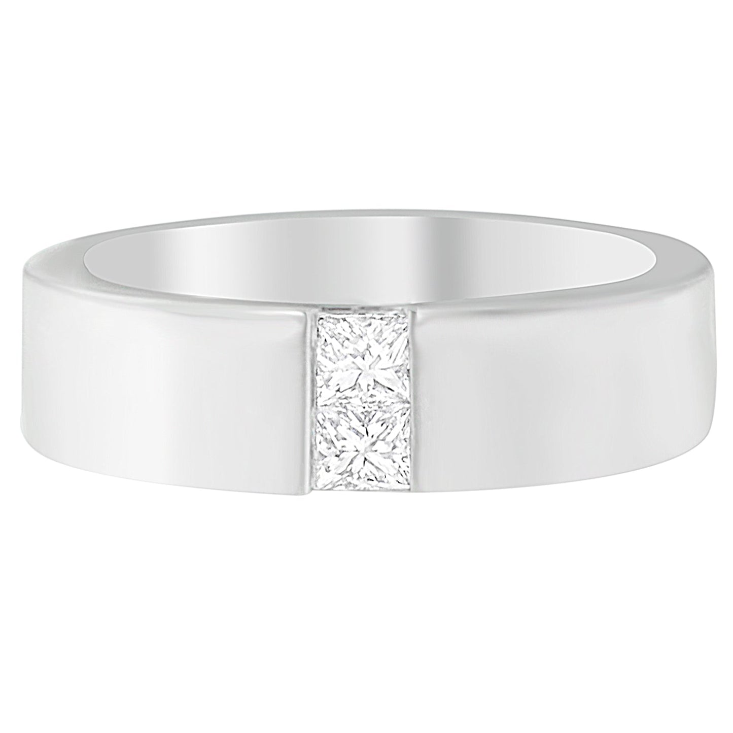 Bague en or blanc 14K pour homme avec diamants de 1/4 ct.TDW en sertissage cannelé