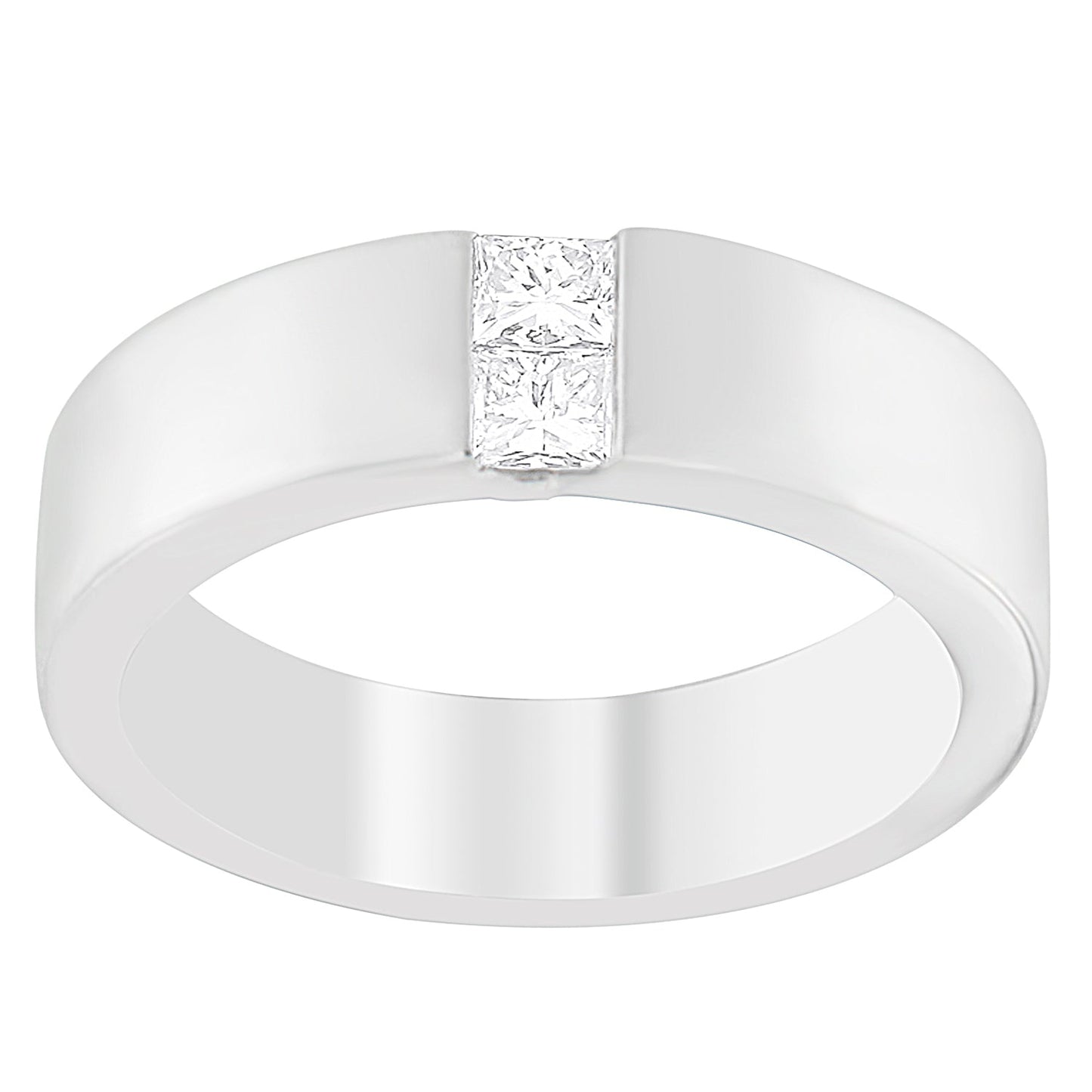 Bague en or blanc 14K pour homme avec diamants de 1/4 ct.TDW en sertissage cannelé